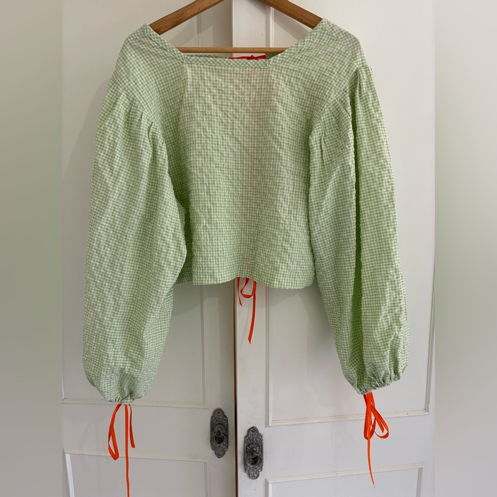 Custom made gingham tie back blouse